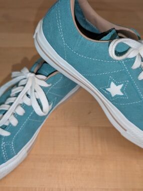 Converse Turquoise Suede Low-Top Sneakers with Star